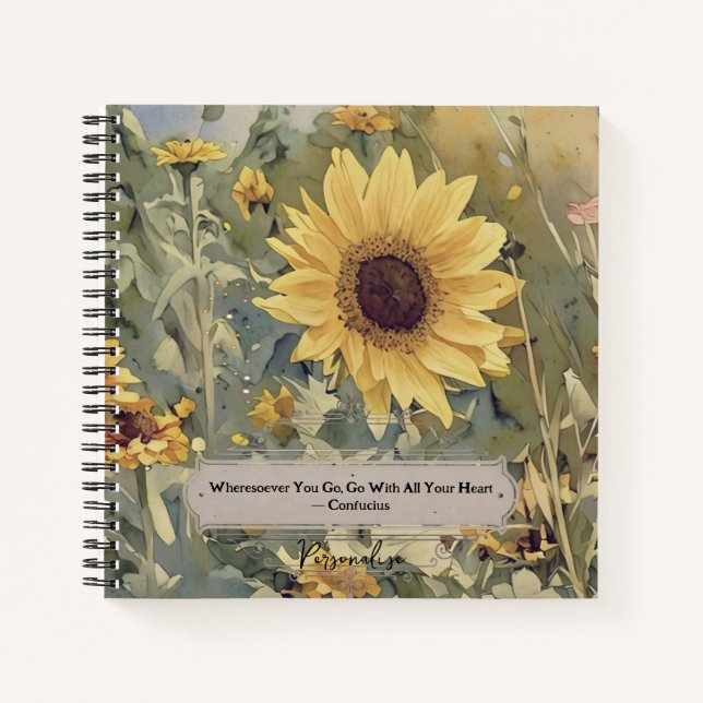 Diario Cute Sunflower Meadow Confucius HeartQuote (Anverso)