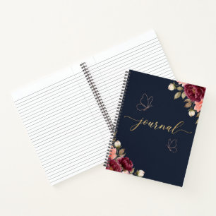 Diario de Acuarela Floral Azul Marino Burgundy Ele