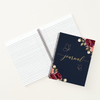 Diario de Acuarela Floral Azul Marino Burgundy Ele