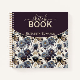 Diario de Arte Elegante Flores Grises y Púrpura