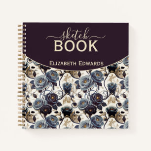 Diario de Arte Elegante Flores Grises y Púrpura