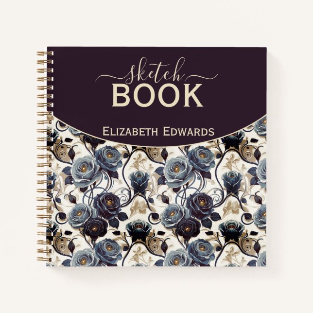 Diario de Arte Elegante Flores Grises y Púrpura (Anverso)