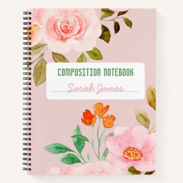 Diario de composición personalizada con floral ros (Anverso)