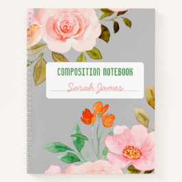 Diario de composición personalizada de floral gris