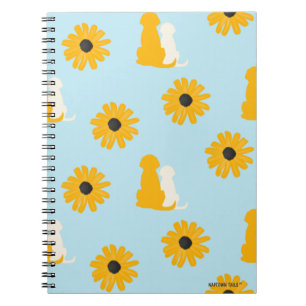 Diario de cuaderno en espiral de perros y flores c