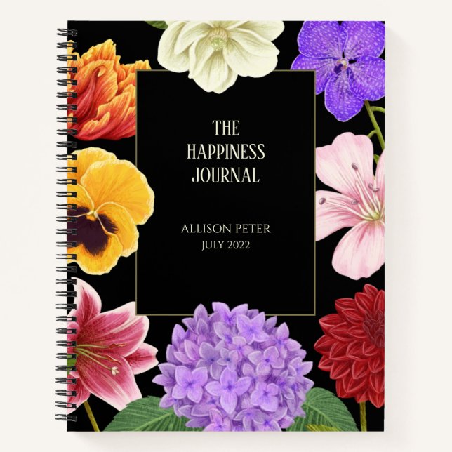 Diario de Felicidad Floral Elegante Oro Negro (Anverso)