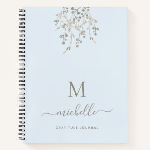 Diario de gratitud azul botánico personalizado