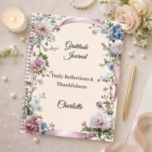 Diario de gratitud cinta rosa flores crema