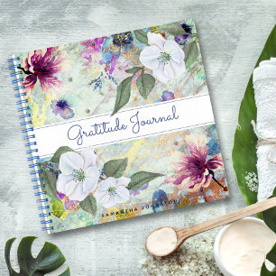 Diario de gratitud de acuarela floral verde vintag