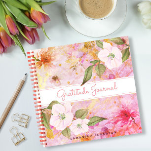 Diario de gratitud de acuarela floral vintage rosa