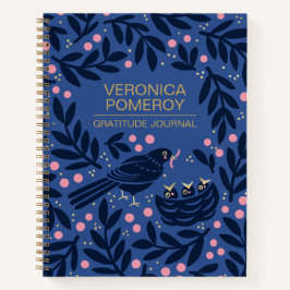 Diario De Gratitud De Aves Ilustrado Azul Y Rosa