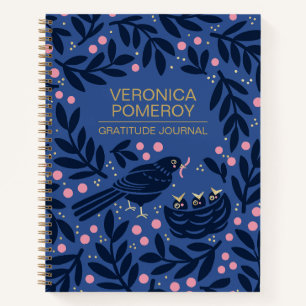 Diario De Gratitud De Aves Ilustrado Azul Y Rosa