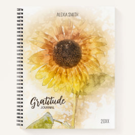 Diario de Gratitud de Girasol de Acuarela,