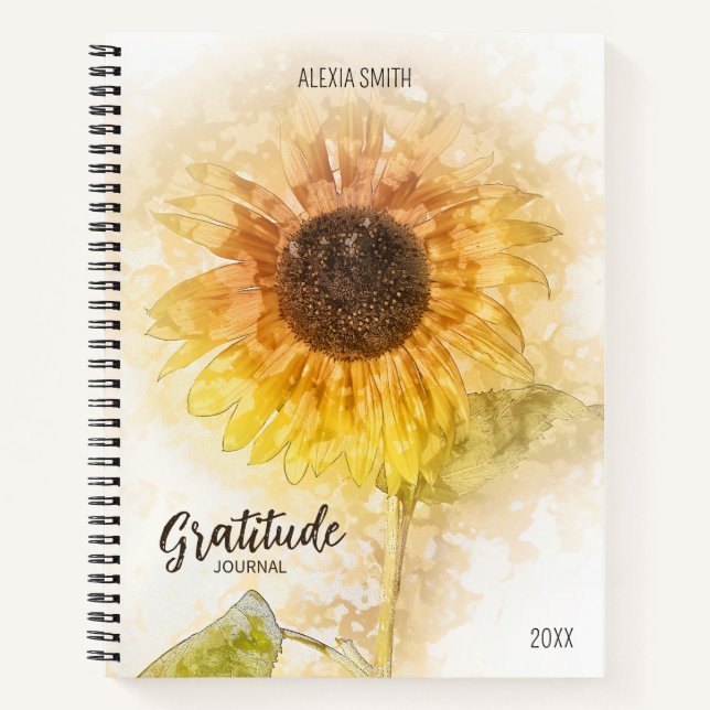 Diario de Gratitud de Girasol de Acuarela, (Anverso)