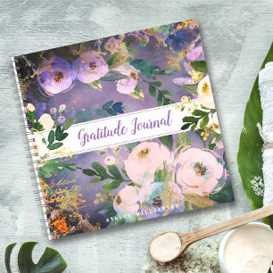Diario de gratitud del boho de color morado floral