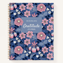 Diario de Gratitud Floral Azul y Rosa Victoriano