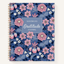 Diario de Gratitud Floral Azul y Rosa Victoriano