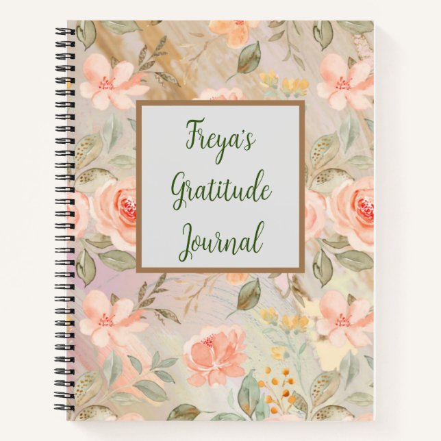 Diario de Gratitud Floral de Peach Personalizado (Anverso)