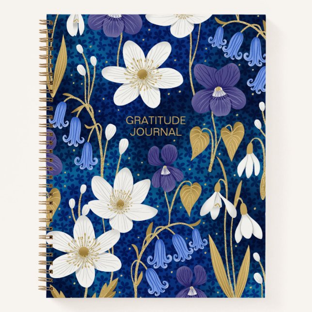 Diario de Gratitud Floral Ilustrado Blue & Gold (Anverso)