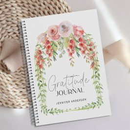 Diario de gratitud floral rojo personalizado