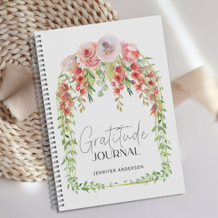 Diario de gratitud floral rojo personalizado