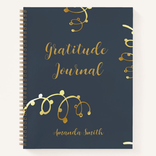 Diario De Gratitud Personalizado, Azul Con Oro (Anverso)