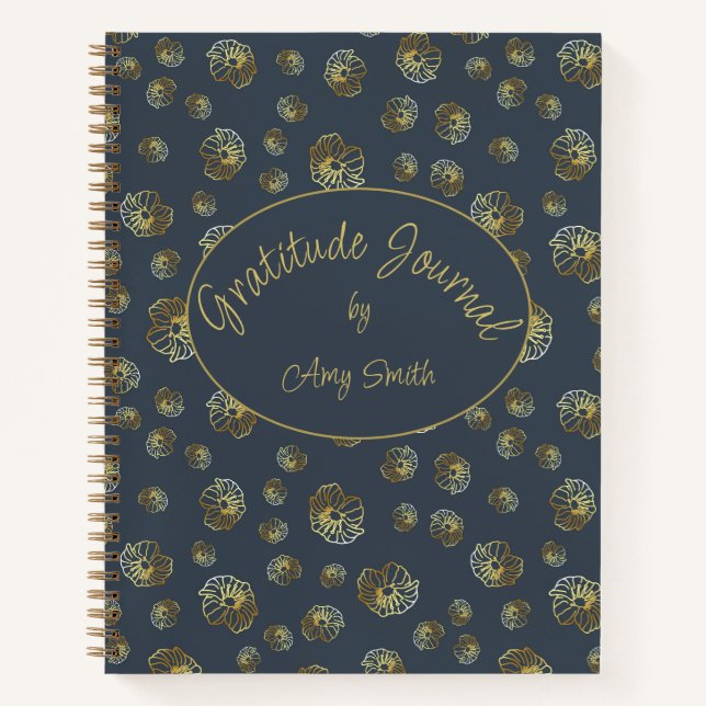 Diario De Gratitud Personalizado Con Flores De Oro (Anverso)