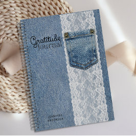 Diario de Gratitud Personalizado de Mezclilla Azul