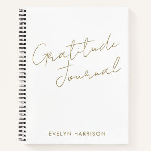 Diario de Gratitud Personalizado en Blanco y Dorad