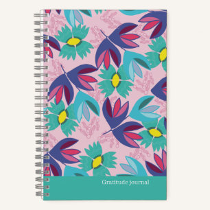 Diario de gratitud personalizado floral verde rosa