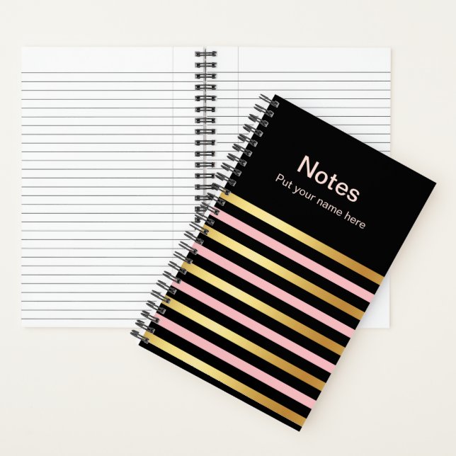 Diario de notas rayadas doradas y rosadas Libro de (Interior)