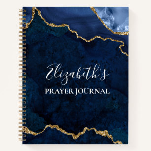 Diario de Oración de Geoda Azul Oro Mármol Acuarel