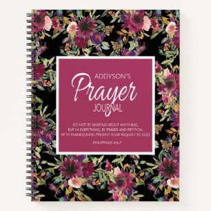 Diario de Oración Floral Rosa Burdeos Negro