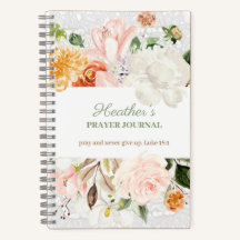 Diario de oraciones de encaje floral rosa y blanca