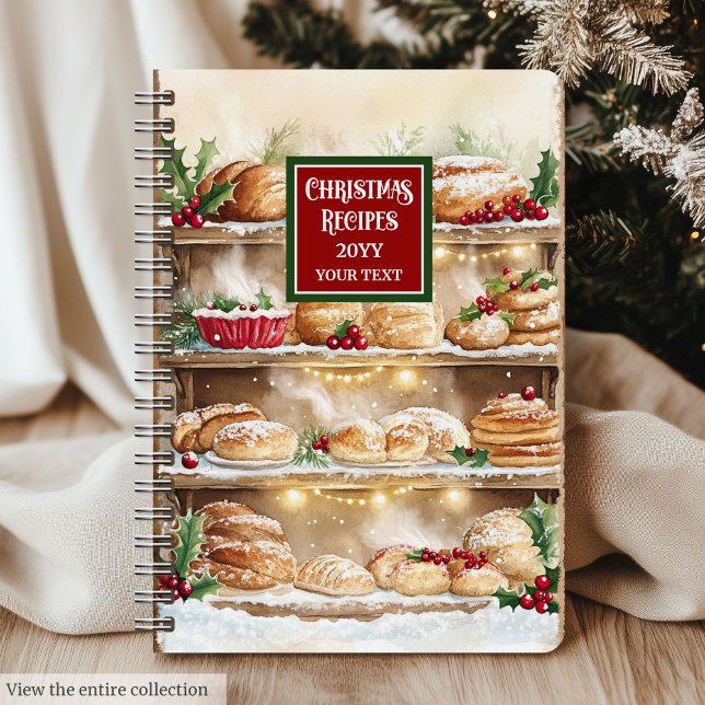Diario de recetas de Navidades de acuarela persona (Personalized Watercolor Christmas Recipe Journal)
