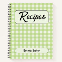 Diario de Recetas Personalizado de Gingham Verde S