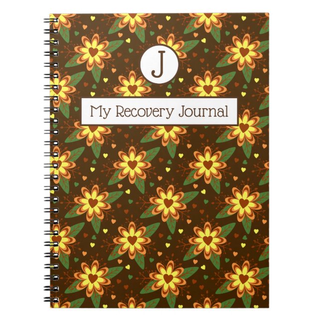 Diario de recuperación Cuaderno floral marrón y do (Frente)