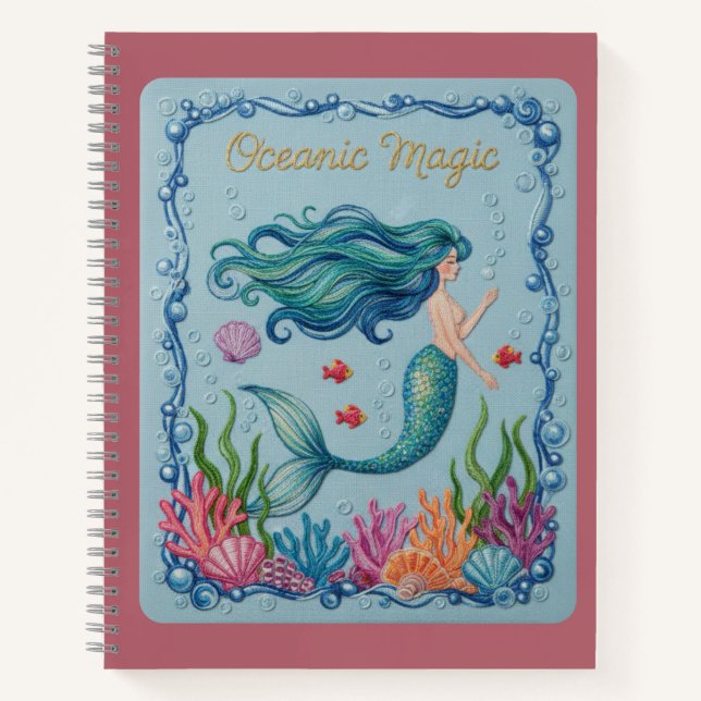 Diario de Sirena con Bordado Mágico Oceánico (Anverso)