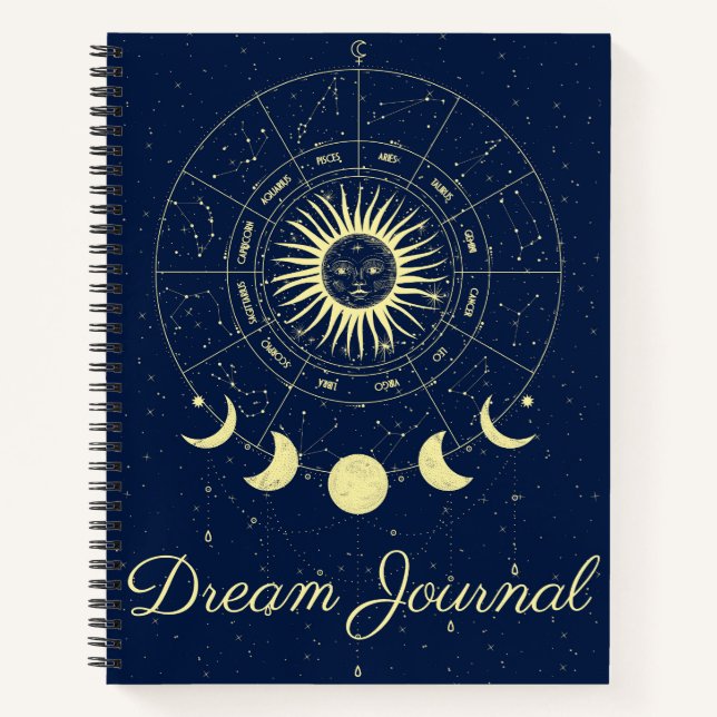 Diario de Sueños Fases Lunares Sol Celestial Zodia (Anverso)