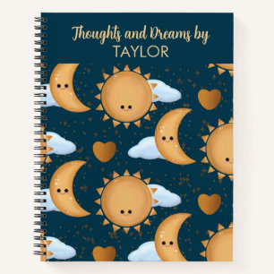 Diario de Sueños Personalizado Luna Sol Oro Azul N