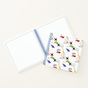 Diario de viaje del avión azul amarillo rojo