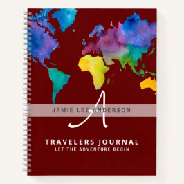 Diario de viaje mapa mundial acuarela moderna pers