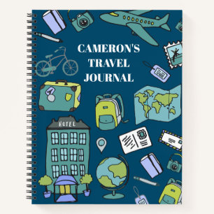 Diario de viaje personalizado azul y verde 