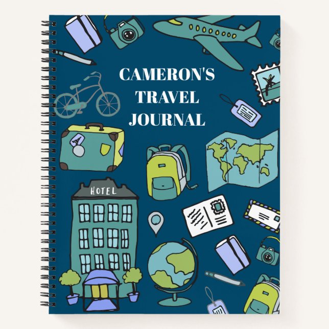 Diario de viaje personalizado azul y verde (Anverso)
