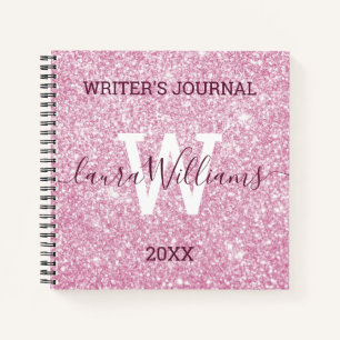 Diario del escritor Purpurina rosado personalizado