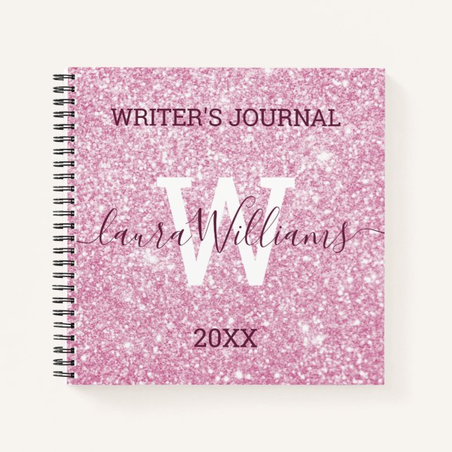 Diario del escritor Purpurina rosado personalizado (Anverso)