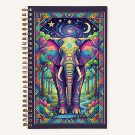 Diario Elefante Geométrico Arcoíris Bosque Cósmico