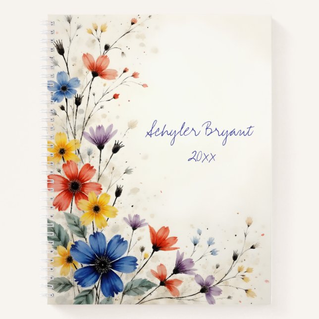Diario encuadernado en espiral de flores silvestre (Anverso)