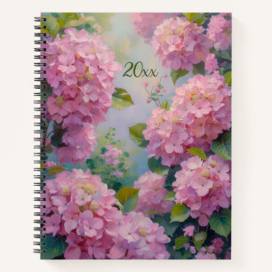 Diario encuadernado en espiral de Hortensias Rosas
