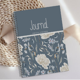 Diario Floral Azul Personalizado en Crema